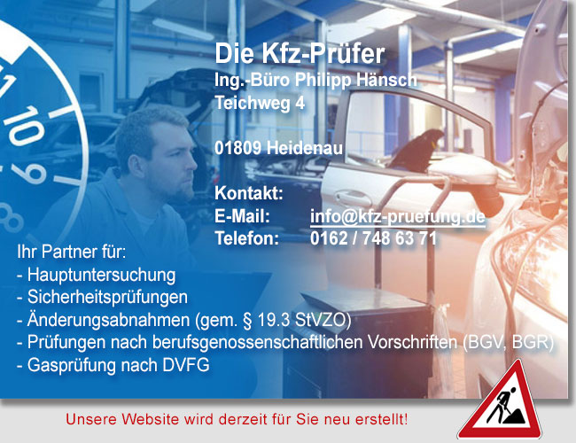 Die Kfz-Prfer - Ing.-Bro Philipp Hnsch - freiberufl. Partner TV Rheinland FSP. Ihr Partner fr: Hauptuntersuchung, Sicherheitsprfungen, nderungsabnahmen (gem.  19.3 StVZO), Prfungen nach berufsgenossenschaftlichen Vorschriften (BGV, BGR), Gasprfung nach DVFG